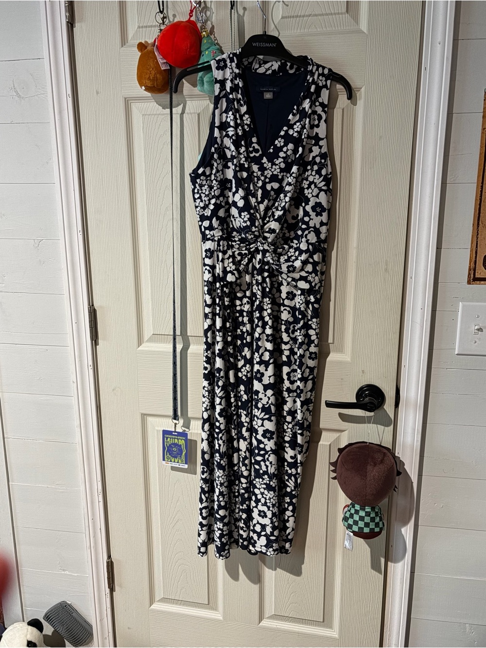 Tommy Hilfiger Navy & White Floral Knot-Front Sleeveless Midi Dress